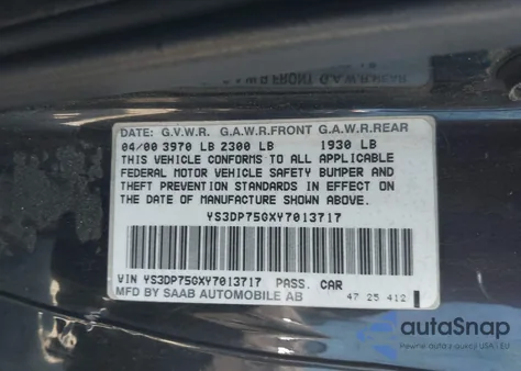 2000 Saab 9-3 Viggen from USA, damaged, VIN YS3DP75GXY7013717